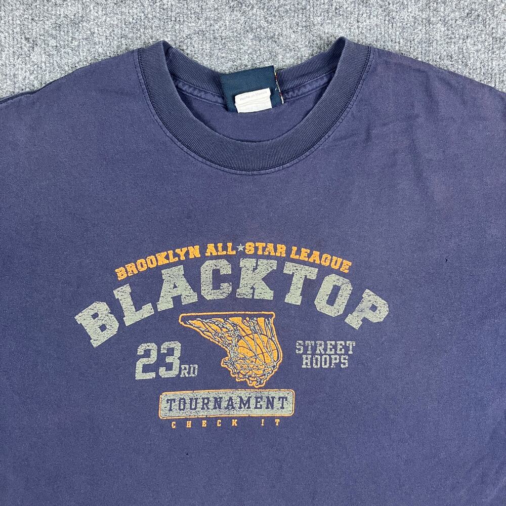 Blacktop T-Shirt Mens Size 2XL‎ Navy Street Hoops Graphic Distressed Stained Tee